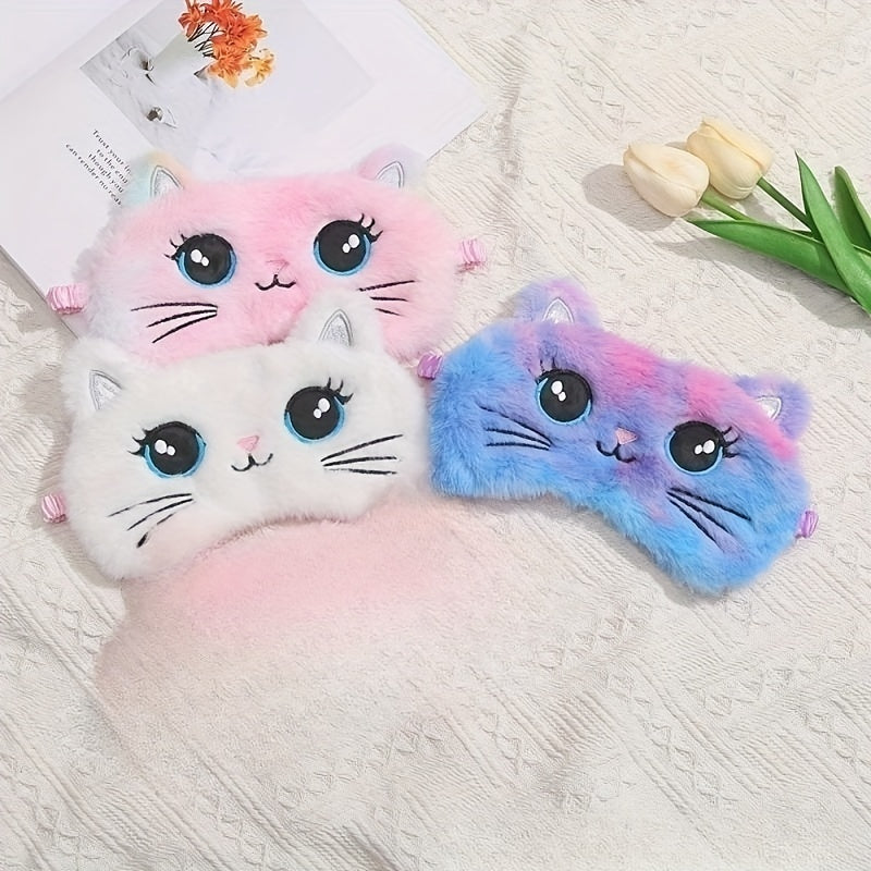 Cartoon Cat Sleep Eye Mask Plush Blackout Blindfold