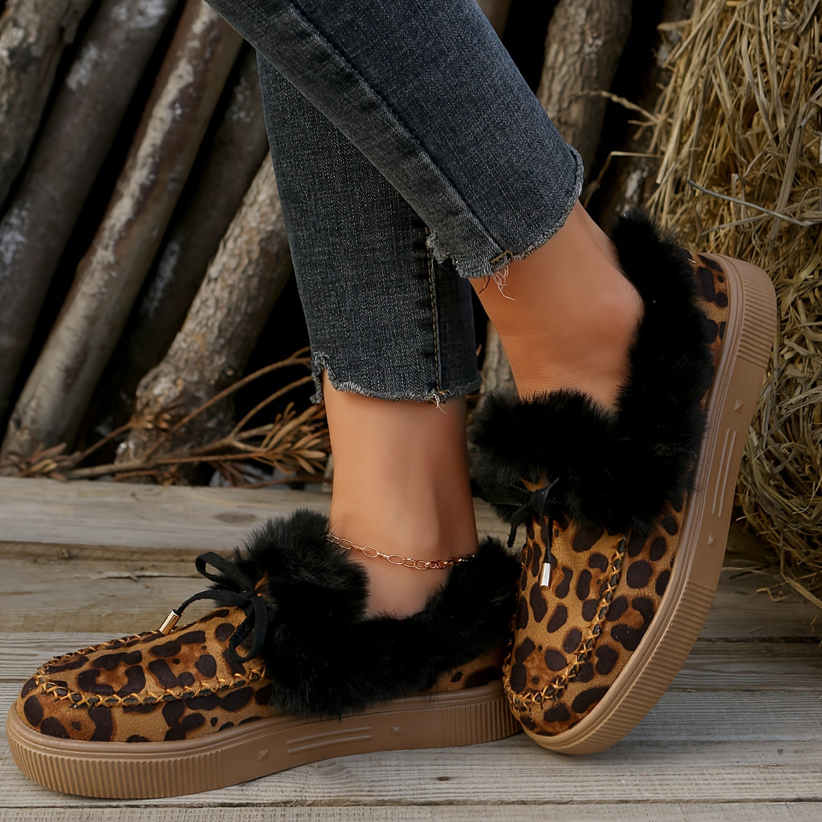 Plush Lined Furry Flat Skate Shoes