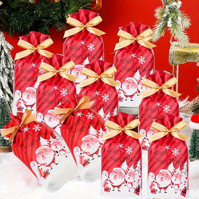 10pc Christmas Candy Bags Ribbon Drawstring Packaging