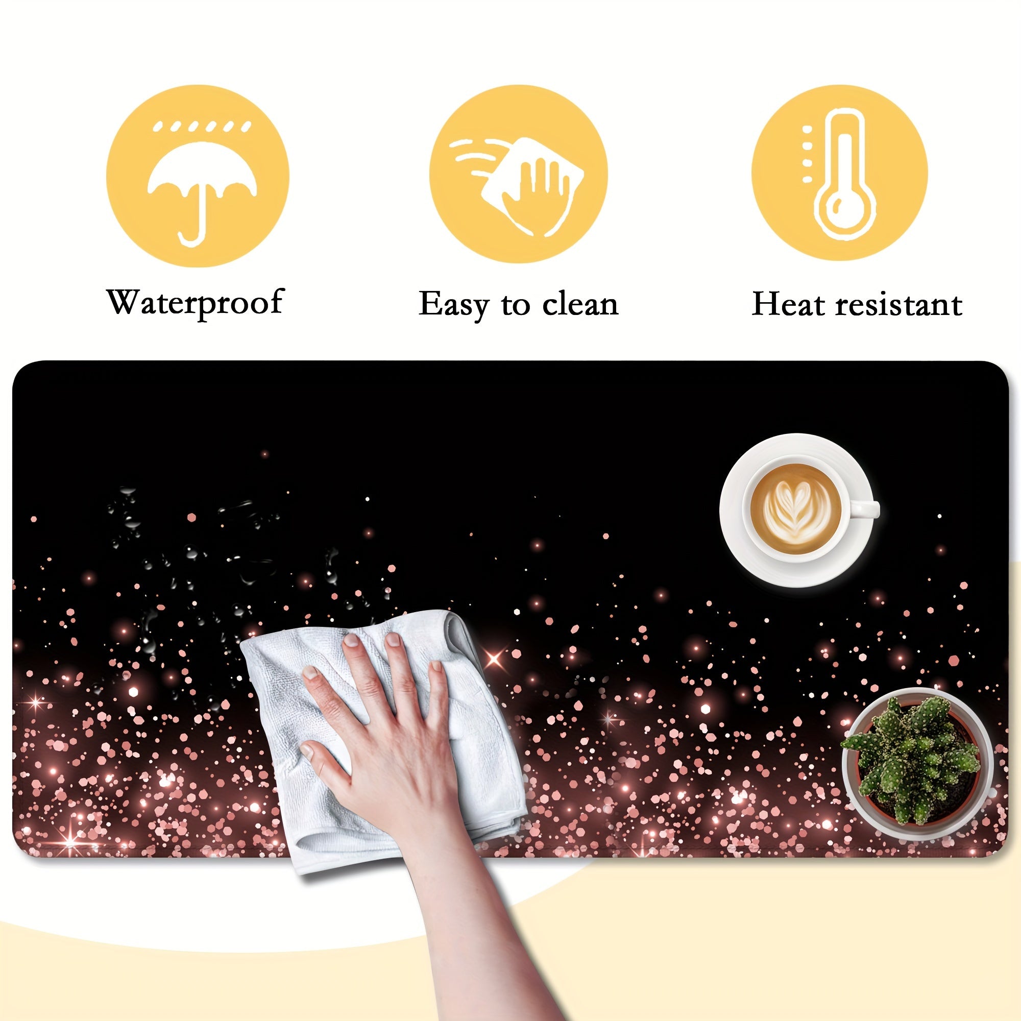 Rose Golden Glitter Desk Mat Large Gaming Mouse Pad Non Slip