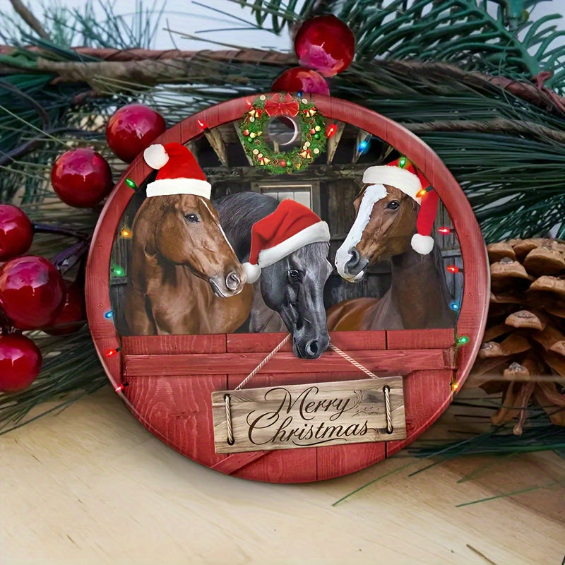 1pc Round Acrylic Christmas Tree Ornament Farmhouse Horses Christmas Ornaments