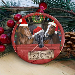 1pc Round Acrylic Christmas Tree Ornament Farmhouse Horses Christmas Ornaments