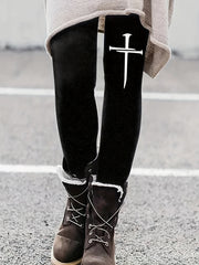 Cross Print Skinny Leggings Casual Stretchy Leggings Women's Clothing