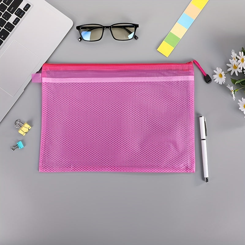 A4 PVC Matte Clip Mesh Bag Student Office Portable Storage Zipper Bag