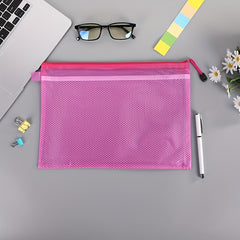 A4 PVC Matte Clip Mesh Bag Student Office Portable Storage Zipper Bag