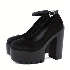 Block Heeled Platform Shoes Ankle Strap Solid Pumps