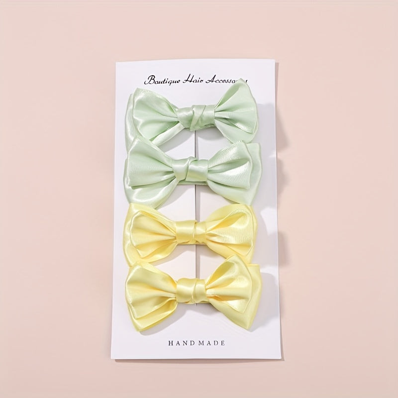 4pcs Handcraft Plain Bow Hair Clip Hair Accessories for Girls Baby Kids