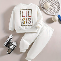Baby Boy Stylish Outfit Leopard Letter Print Sweatshirt Pants Set
