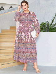 Boho Abaya Dress Plus Paisley Print Tie Neck Maxi Dress