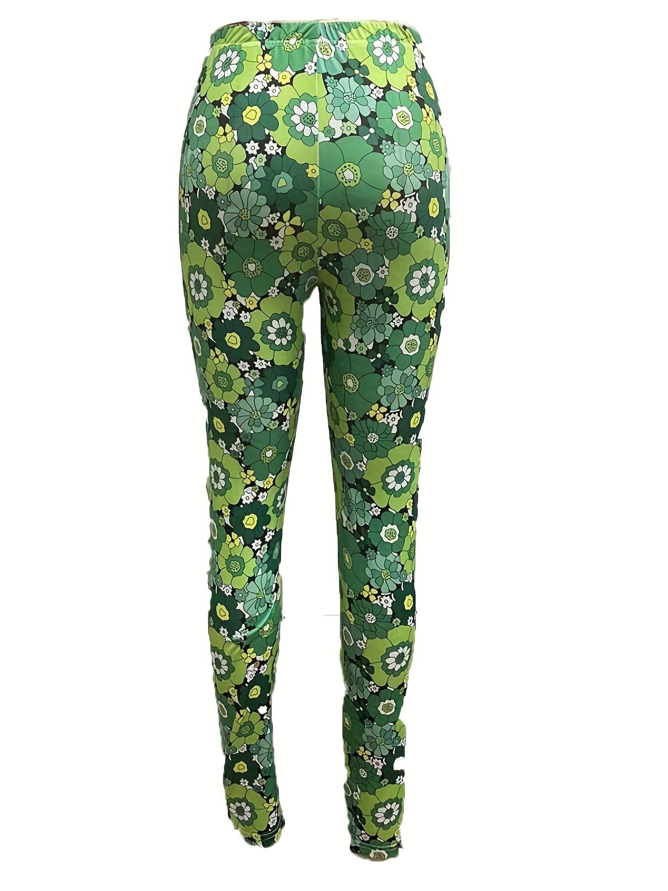 Floral Print High Waist Leggings Elastic Waist Sexy Leggings