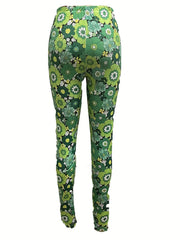 Floral Print High Waist Leggings Elastic Waist Sexy Leggings