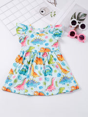 Girls Dinosaur Print Princess Dress Summer Clothes