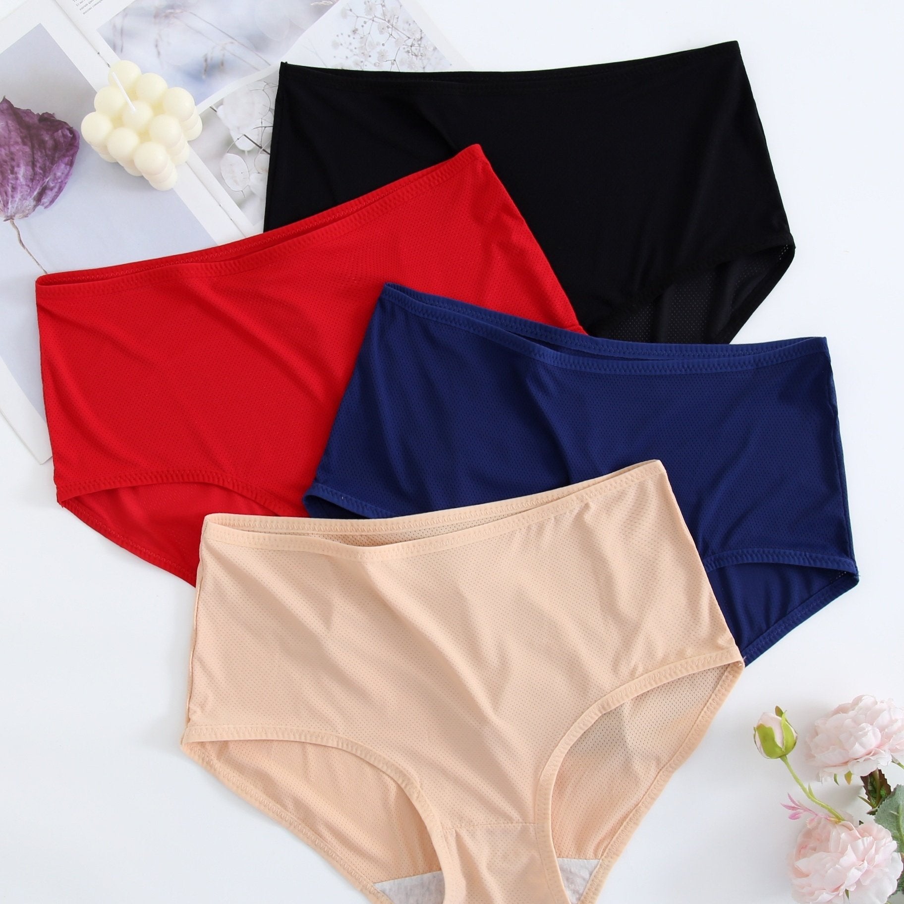 4 Pack Women's Plus Size Mid Waist Stretch Underwear Set