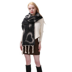 Women's Heart Pattern Scarf Winter Warm Classic Tassel Scarf