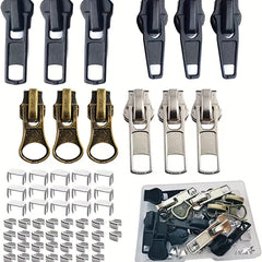 57pc Zipper Repair Kit for Coats Jackets Metal Plastic Nylon Zipper