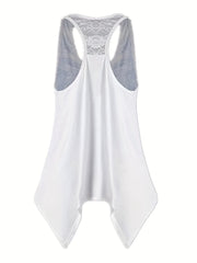 Feather Print Tank Top Round Neck Medium Stretch
