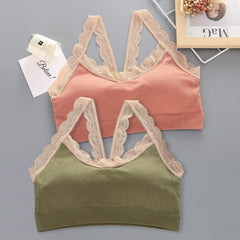 Lace Band Sports Bra Solid Color
