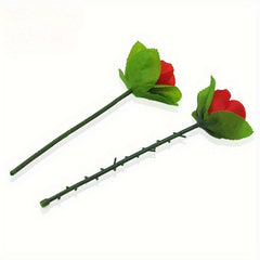 Magic Rose Trick Instant Appear Red Flower Gag with Green Leaves