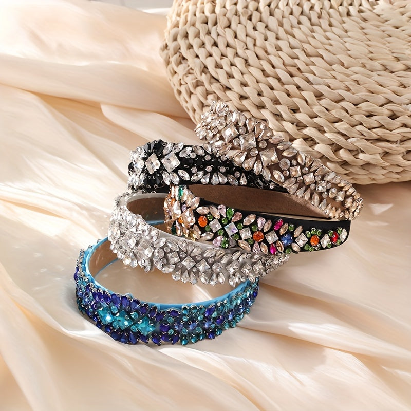 Baroque Colorful Rhinestone Headband Glitter Head Hoop Wide Headdress Hair Acces