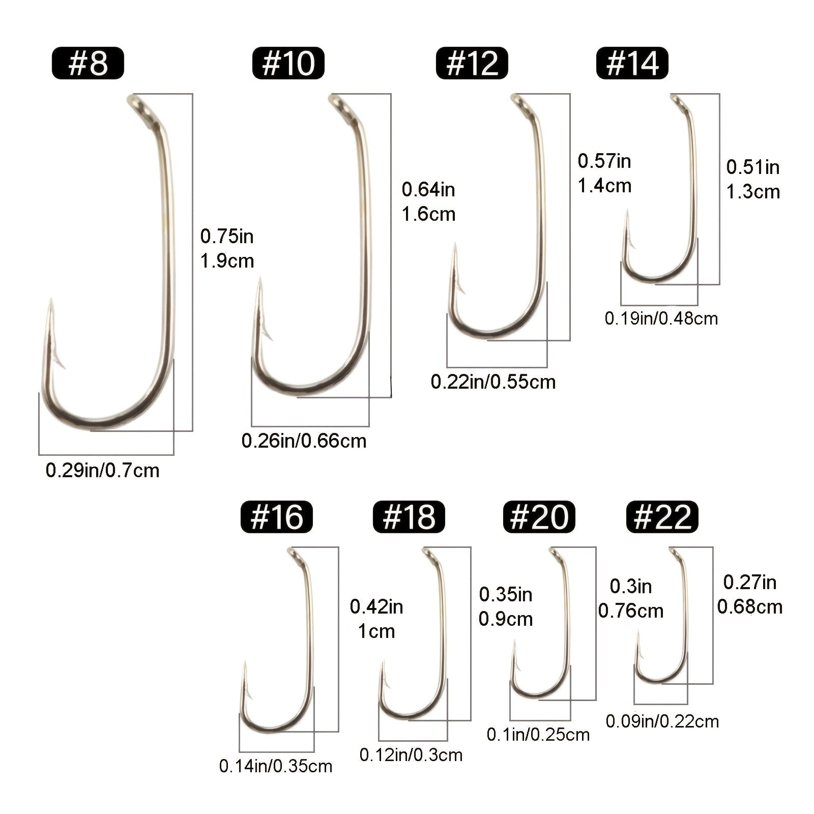 50pcs Fly Fishing Hooks with Straight Handle Barbs 8-22 for Dry Flies