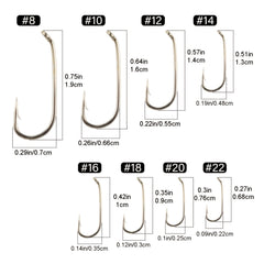 50pcs Fly Fishing Hooks with Straight Handle Barbs 8-22 for Dry Flies