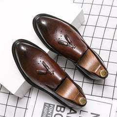 Men's Pointed Toe Brogue Faux Leather Tassel Dress Shoes