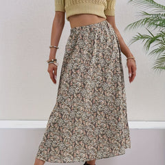 Floral Print High Waist Skirt Boho Loose Skirt For Spring & Summer