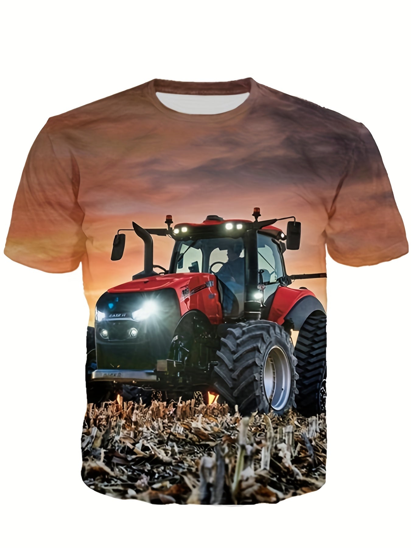 Boys' Sunset Tractor T Shirt 3D Print Active Short Sleeve Tee