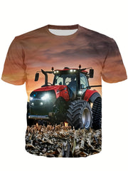 Boys' Sunset Tractor T Shirt 3D Print Active Short Sleeve Tee