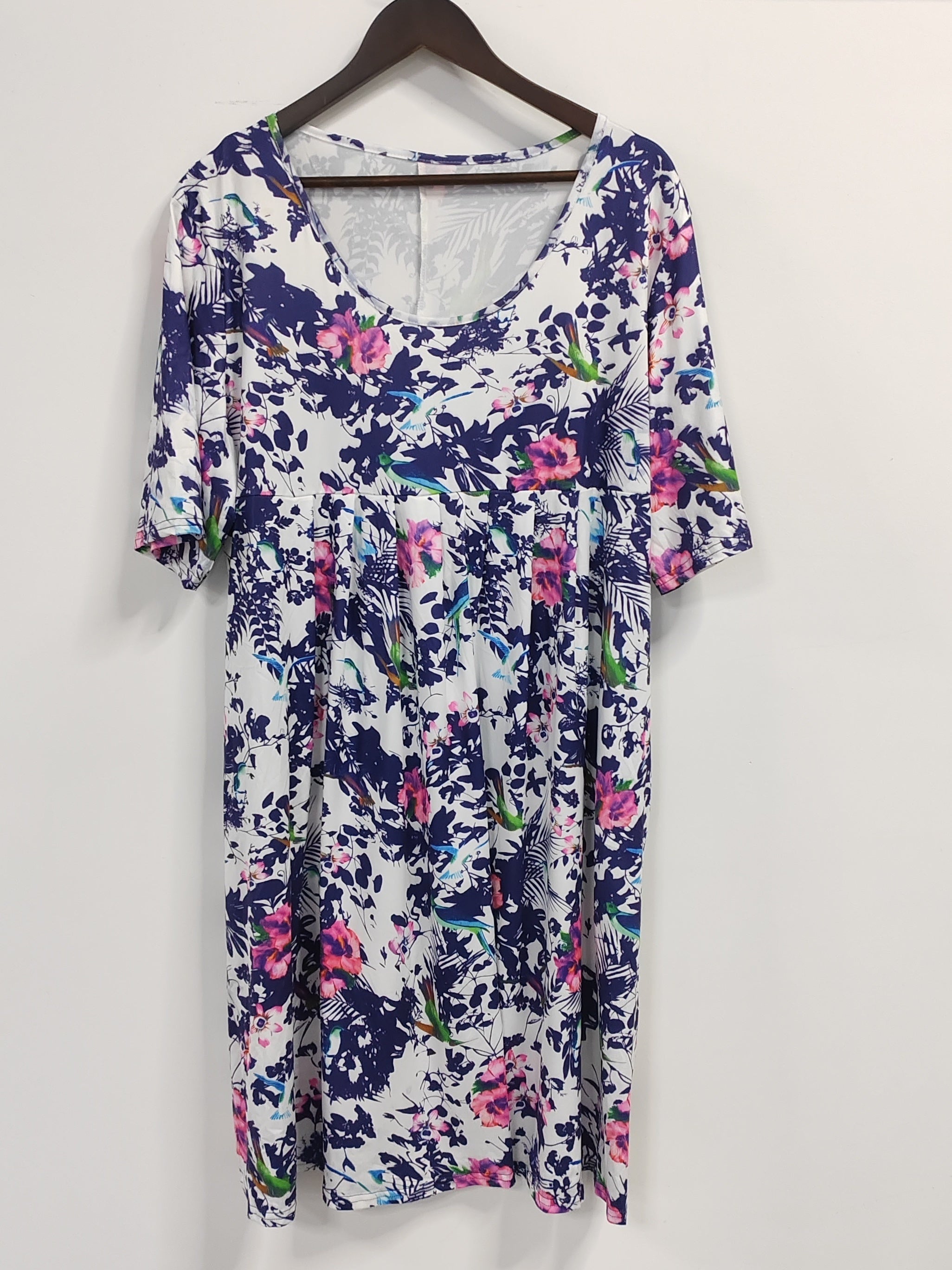 Floral Print Maxi Dress Short Sleeve Round Neck Pleated