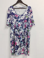 Floral Print Maxi Dress Short Sleeve Round Neck Pleated