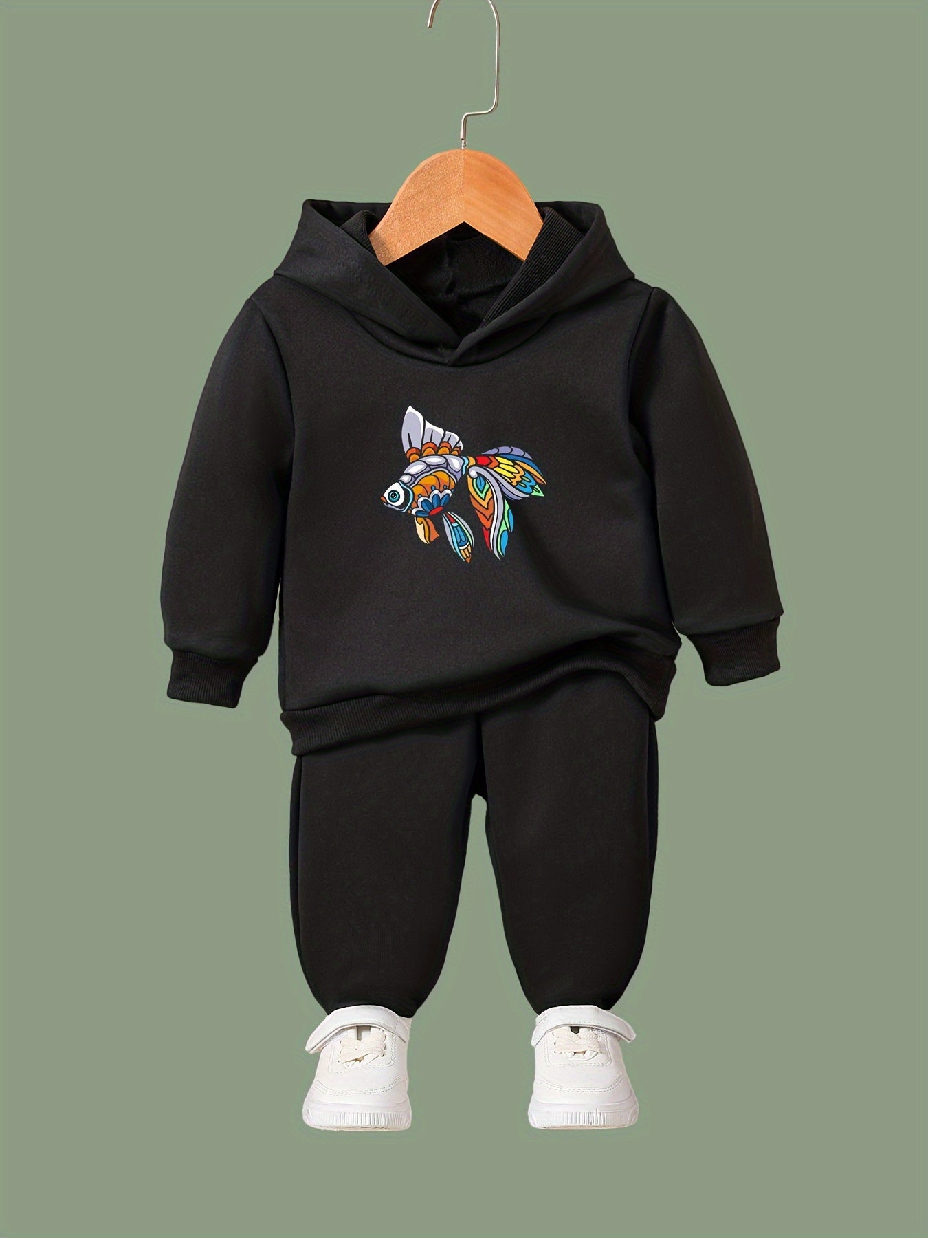 OERYUI Fish Print Hoodies Pants Set for Kids Spring Fall