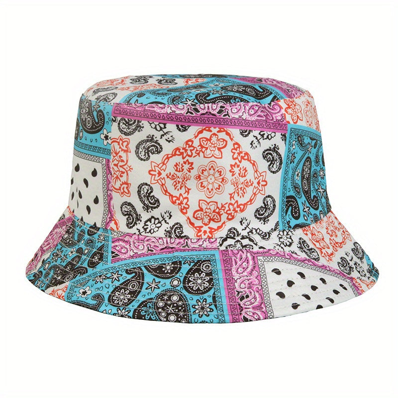 Vintage Paisley Print Bucket Hat Boho Block