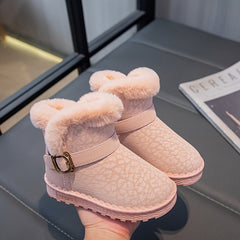 Girl's Solid Snow Boots Warm Fleece Cozy Non slip Ankle Boots