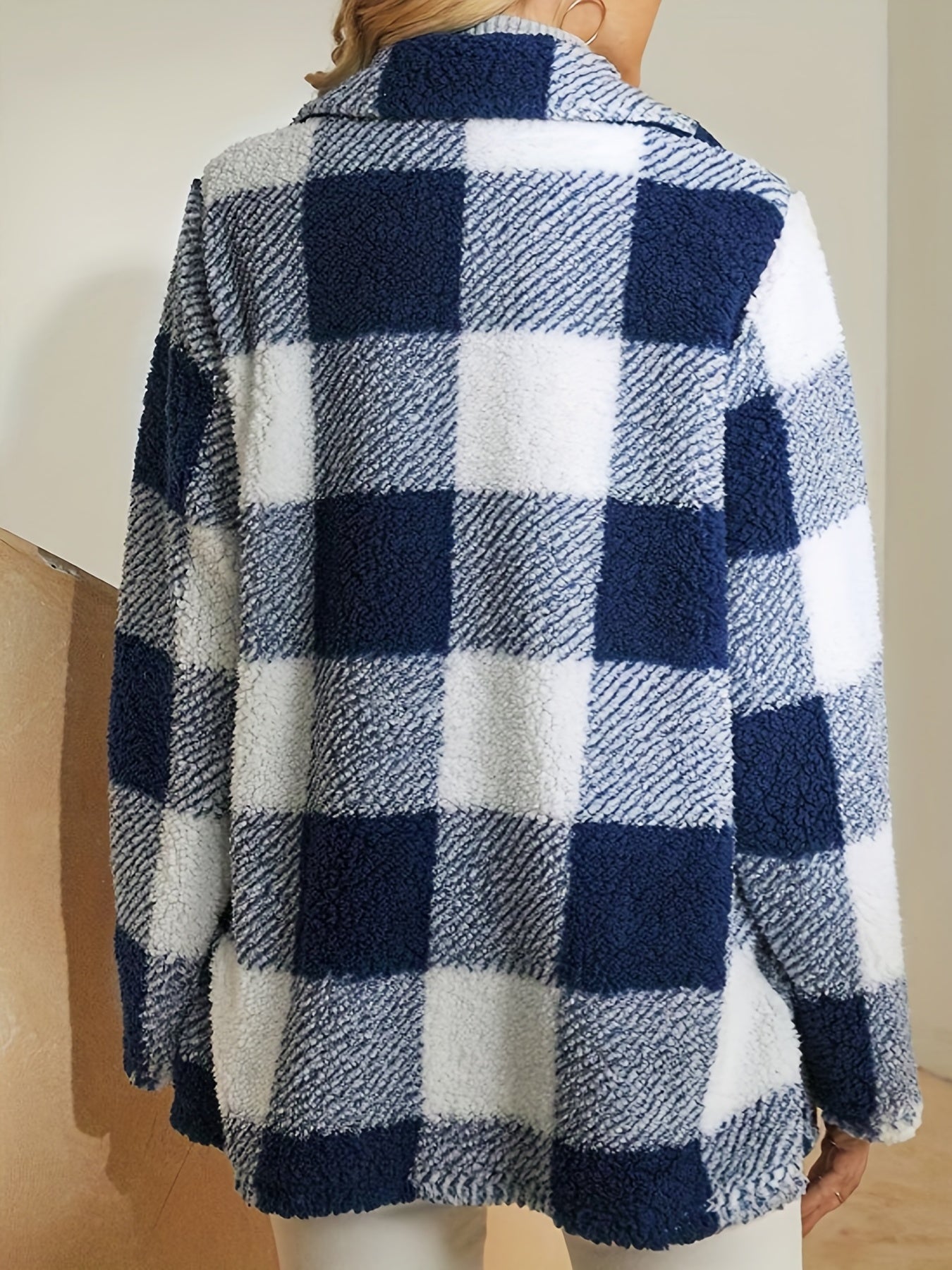 Plaid Pattern Dual Breasted Plush Coat for Fall & Winter
