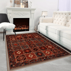 Bohemian Dark Red Pattern Large Area Carpet Non Slip Backing