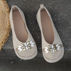 Metal Buckle Flat Shoes Breathable Slip On Lightweight Low Top Shoes