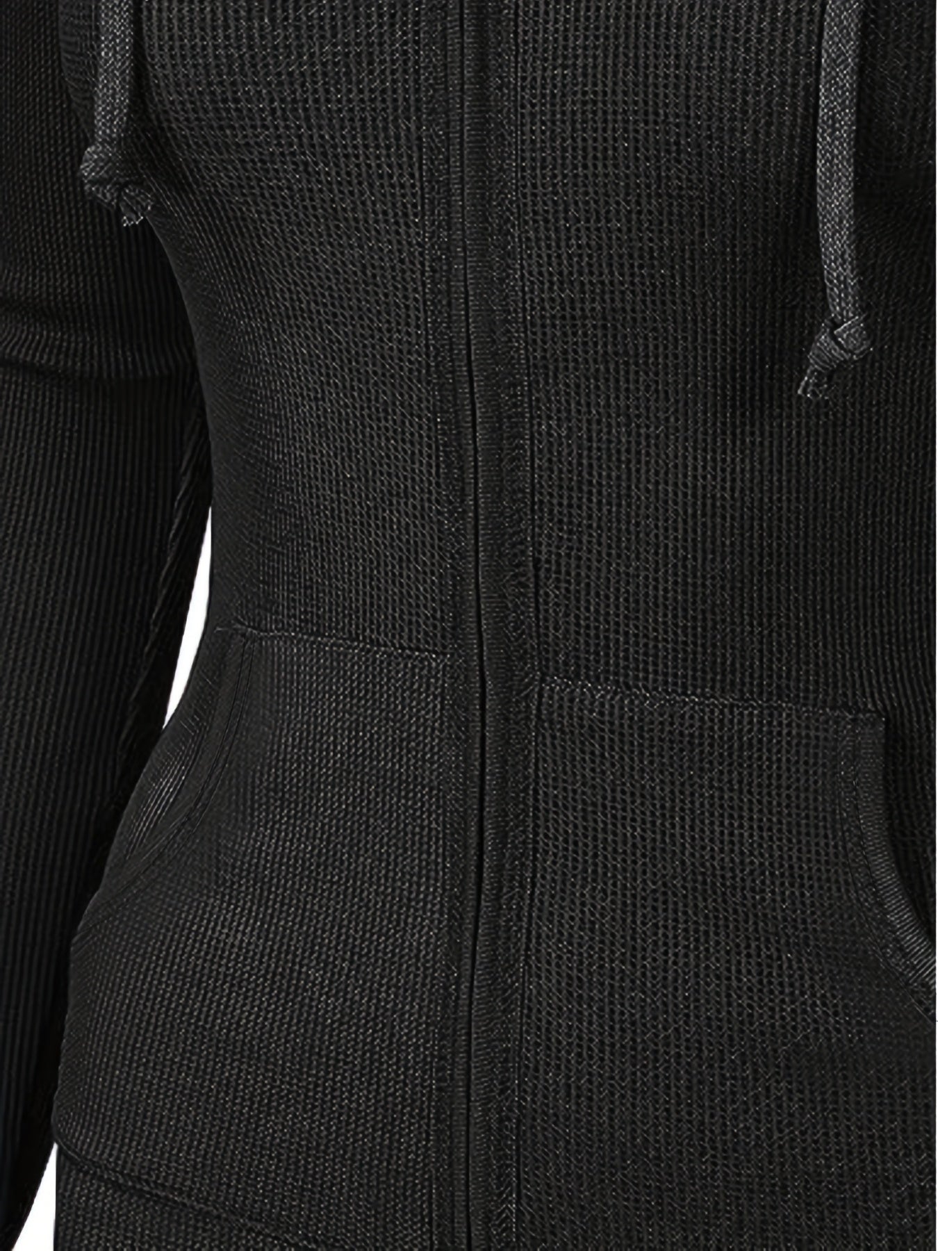 Solid Zipper Kangaroo Pocket Hoodie Casual Drawstring Hoodies