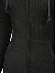 Solid Zipper Kangaroo Pocket Hoodie Casual Drawstring Hoodies