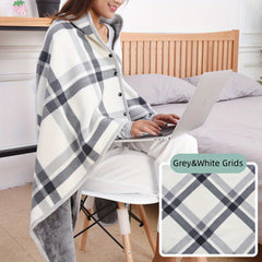 Multifunctional Shawl Blanket, Plaid Pattern Polar Fleece Wearable Blanket