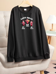 Christmas Lounge Top Women's Plus Santa Claus Print Long Sleeve
