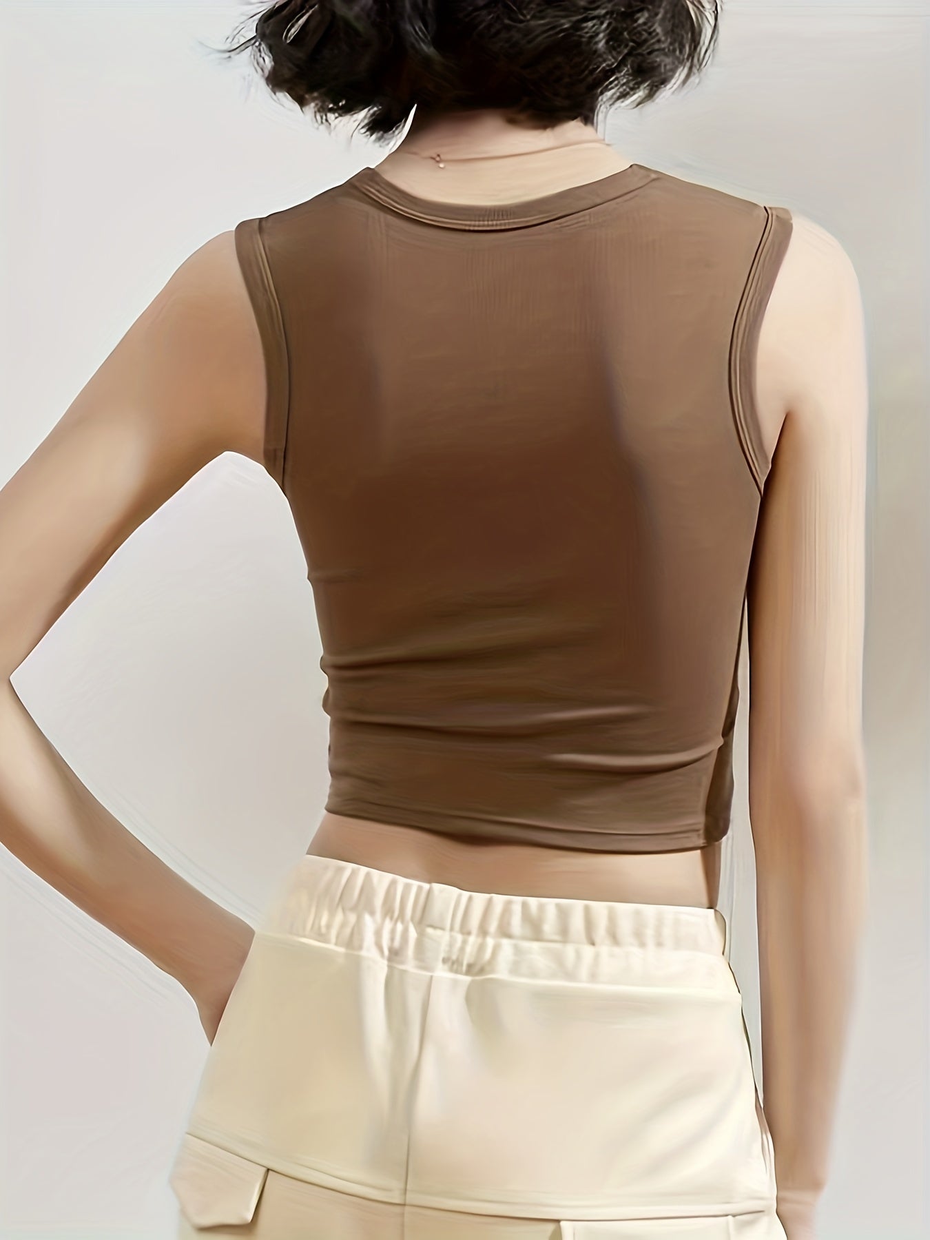 Solid Square Neck Tank Top Wide Straps Padded Sports Vest Top