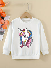 Girls Unicorn Curls Graphic Sweatshirt, Comfy Fit Pullover