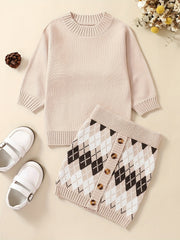 Baby's Sweater Set Long Sleeve Top & Skirt Outfit