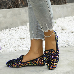 Sequins Flat Shoes Square Toe Soft Sole Ballet Flats