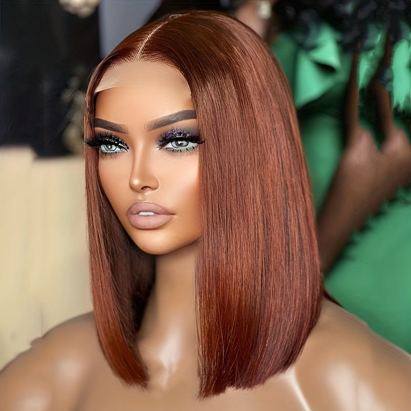 Red Brown 13x4 Lace Frontal Bob Wig 180 Density Straight Short Bob Wig