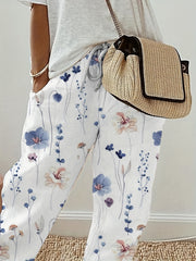Women's Plus Butterfly Print Elastic Drawstring High Rise Casual Pants