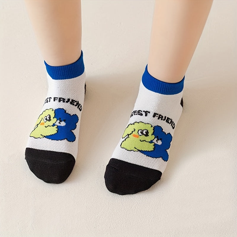 5 Pairs Boys Kids Cartoon Bear Ankle Socks Summer Spring Thin Mid Tube Socks