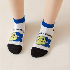 5 Pairs Boys Kids Cartoon Bear Ankle Socks Summer Spring Thin Mid Tube Socks