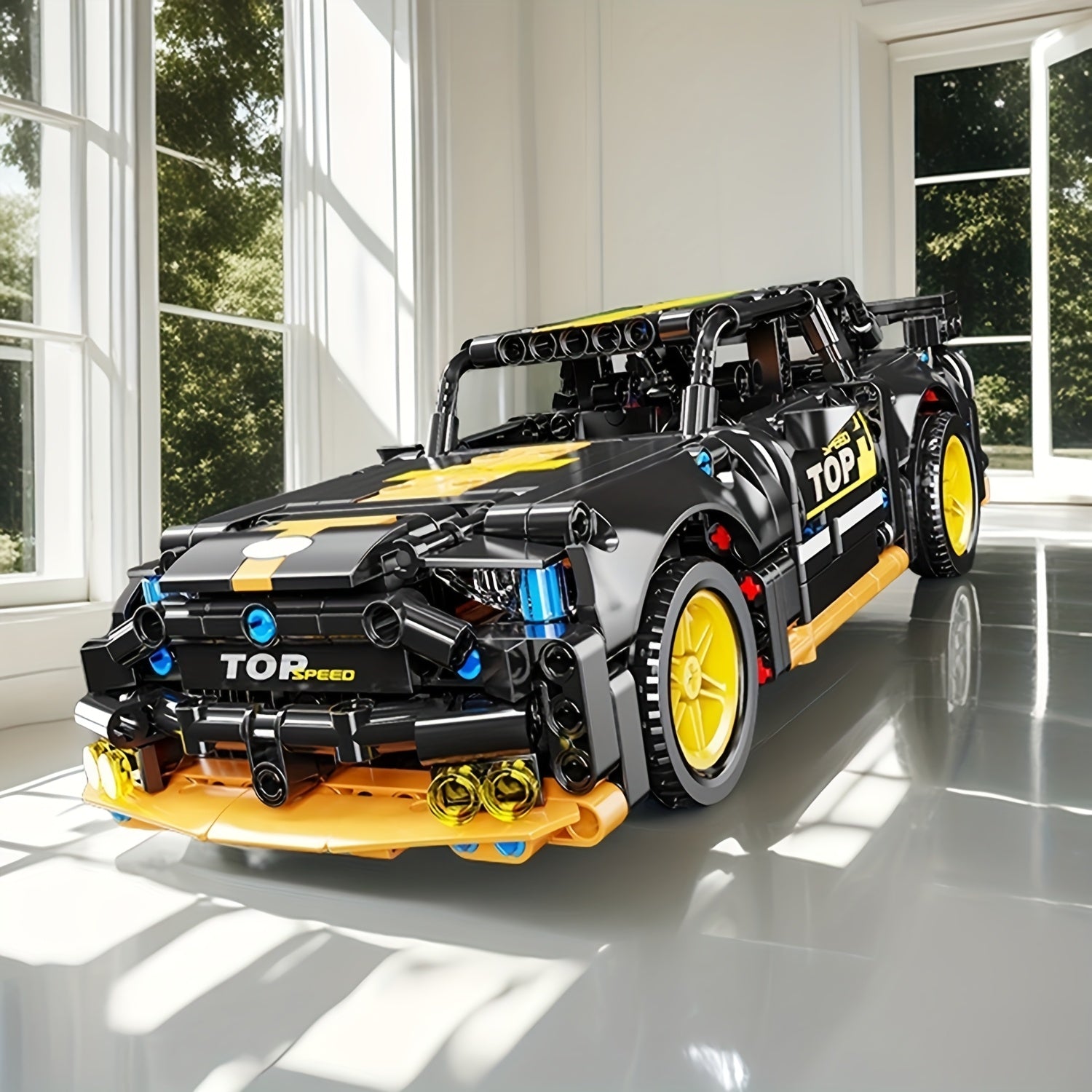 464pcs Car Building Block Set and Yellow Sports Car Toy